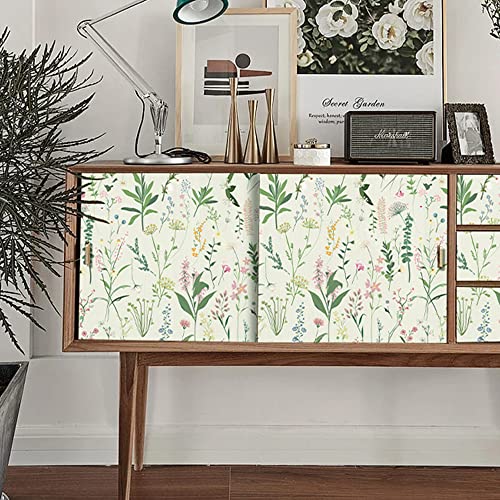 Self Adhesive Colorful Botanical Floral Contact Paper Shelf Liner Peel and Stick Floral Wallpaper for Walls Furniture Cabinets Table Arts Crafts Decal 17.7X117 Inches