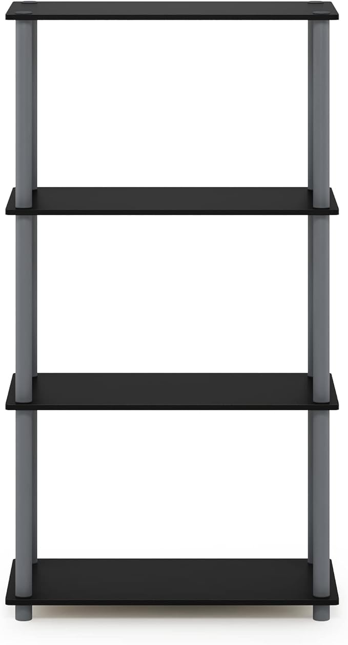 Furinno TURN-N-TUBE Storage Shelves, 4-Tier Toolless Book Shelf, Corner Shelf, Toolless Open Shelves, for Organization and Storage, Living Room, Garage, Home Office, Black