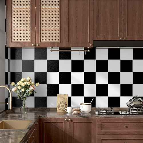 Black/White Checkered Wallpaper Peel and Stick Modern Geometric Wallpaper Self Adhesive Checkered Contact Paper for Bedroom Accent Wall Countertops Cabinets DresserParty Decoration 12"x120"