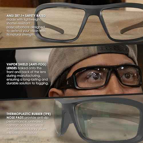 EDGE Brazeau Safety Glasses, Polarized Lenses, Non-Slip, Impact/Scratch Resistant, 99.9% UV Protect, ANSI Z87 Rated