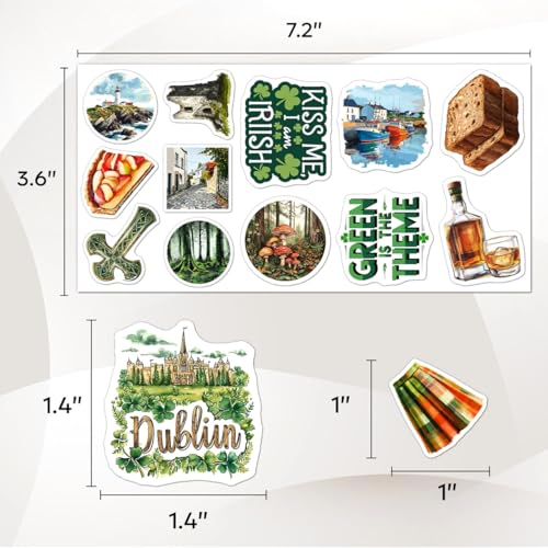 108 PCS Irish Stickers, Waterproof Vinyl Decals, Irish Themed Decorations for Laptop, Water Bottle, Journals, Scrapbooks, Ireland Travel Souvenir Sticker Pack for Teens, Adults