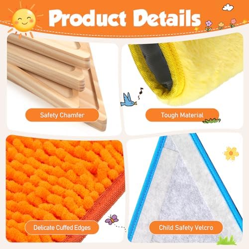 10 Pieces Wooden Sensory Wall Panel|Kids Triangle Wall Sensory Board with 5 Pieces Sequin Flip Fabric & 5 Pieces Replaceable Textured Mats|Sensory Tiles Decal,Sensory Room Must Haves