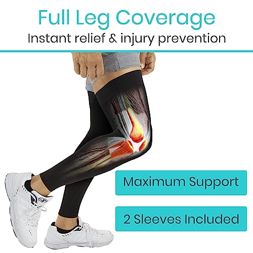 Vive Full Leg Compression Sleeves for Men & Women (Pair) - Knee, Calf, & Thigh Support Brace Wrap for Basketball, Football, Wrestling - Footless Long Running Accessories for Shin Splints (Medium)