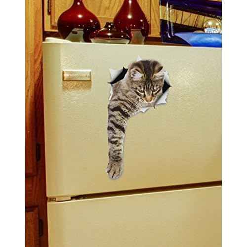 Winston & Bear 3D Cat Stickers - 2 Pack - Tabby Cat Wall Decals - Cat Lover Gifts - Cat Wall Stickers for Bedroom - Fridge - Toilet - Car - Retail Packaged (Reaching Tabby Cat)