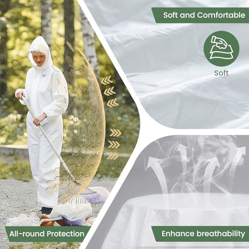 Disposable Coveralls Hazmat Suit, Full Body Paint Suits, 7 Size Options, with Elastic Wrists, Ankles and Hood