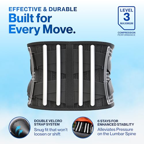 Modvel Back Brace for Lower Back Pain Women and Men – Lumbar Support Belt for Sciatica, Herniated Disc, Muscle Strain – Adjustable Breathable Work Brace with 6 Stays – Support for Posture– Size XXL