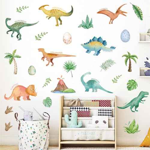 Wall Decals for Kids Room - Self Adhesive Removable Dino Palm Tree Wall Stickers, Jungle Nursery Bedroom Playroom Classroom Decor, Easy Peel & Stick Boys/Girls Home Art