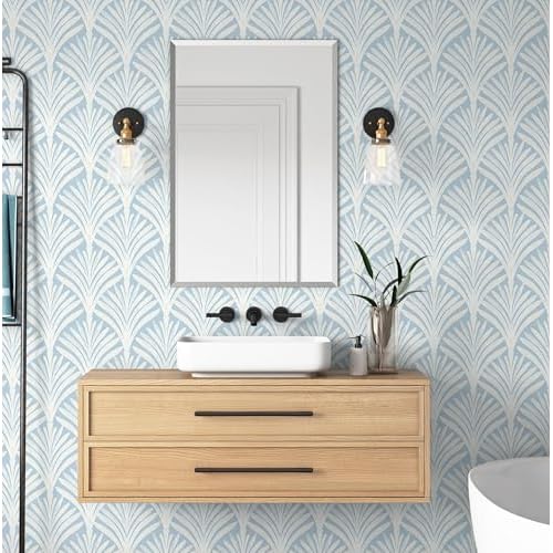 Hopepak Blue Peel and Stick Wallpaper Self Adhesive Removable Wall Paper for Bedroom/Bathroom Modern Geometric Contact Paper for Cabinets Vinyl Rolls 17.3''x78.7''