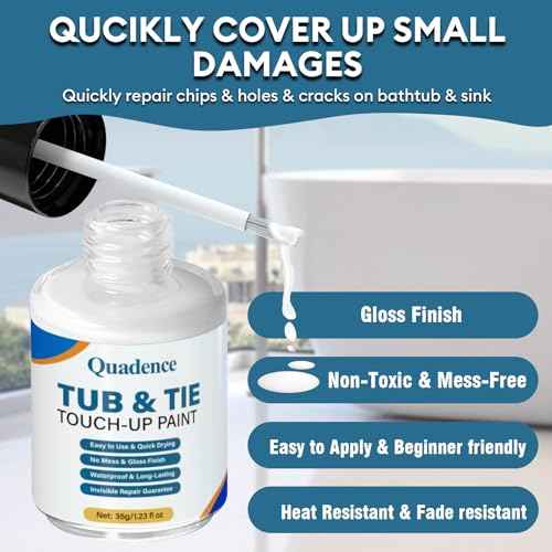 Tub and Tile Paint High-Gloss, Quadence White Touch Up Porcelain Paint Repairs Scratches, Dents, Cracks and Spots on Tile, Porcelain, Acrylic, Enamel, Cast Iron, Bathtub, Sinks and Toilets, 1.23 Fl Oz