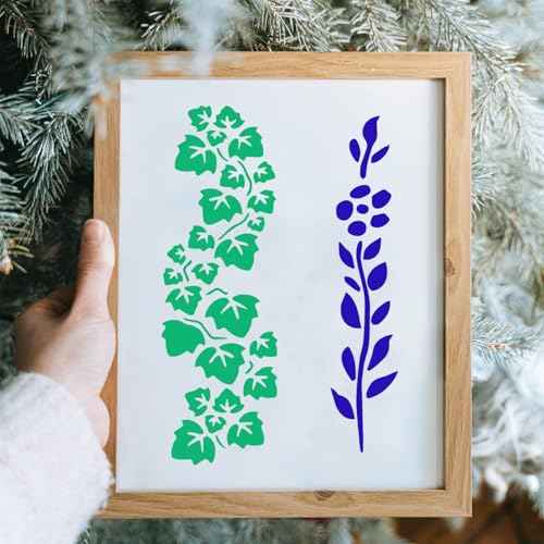 12pcs Vine Border Stencil Leaf Stencils for Painting, Reusable Floral Drawing Templates for DIY Crafts on Wood, Canvas, Furniture, and Home Decoration
