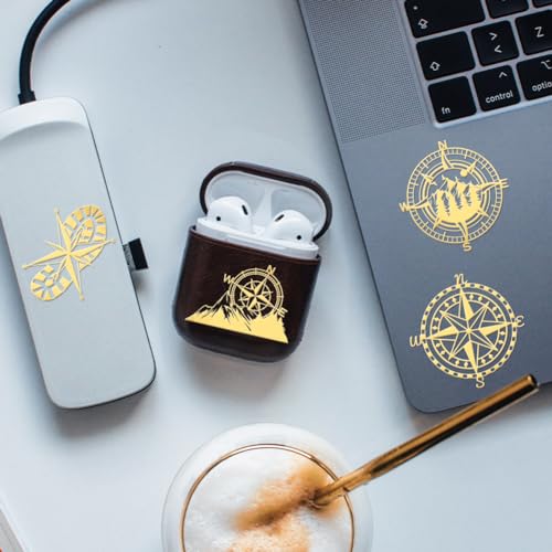 OLYCRAFT 9pcs 1.6x1.6 Inch Compass Theme Stickers Mountain Compass Stickers Self Adhesive Gold Metal Stickers Shoe Print Metal Stickers for Scrapbooks DIY Crafts Phone Decoration