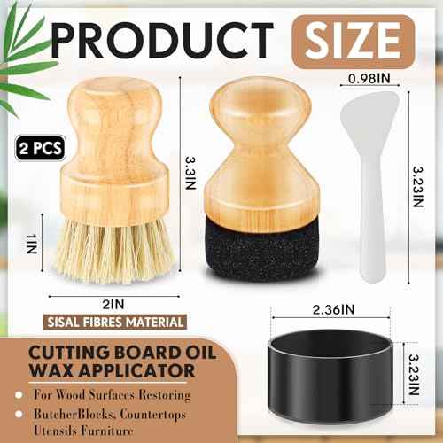 2 Pcs Cutting Board Oil Applicator Set Bamboo Wax Applicator with Sisal Fiber and Sponge for Mineral Oil Board, Wooden Worktops, Butcher Blocks, Utensil Care(Classic)