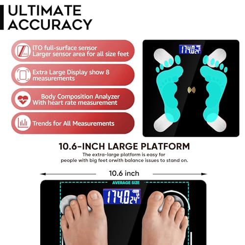 Digital Simple Bathroom Scale, Home Practical Body Fat Scale with Led Display, Body Composition Analyzer with Smartphone Application (Black)