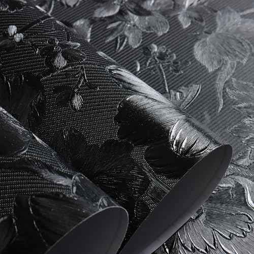 Black Peel and Stick Wallpaper Black Floral Wallpaper 15.7inch x 118.1inch Vintage Embossed Textured Contact Paper Embossed Self Adhesive Wall Paper for Cabinets Pure Flower Removable Vinyl
