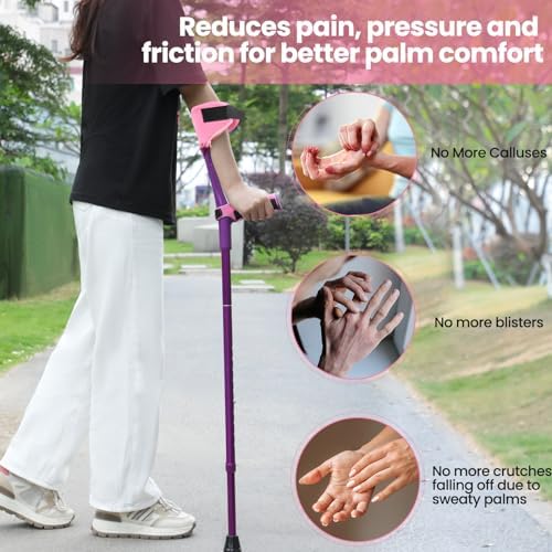 Forearm Crutches Pads(x4 Units), Elastic Crutches Padding for The Elbow, for Open Cuff Crutches, Shock Resistant Increases Walking Comfort Forearm Crutch Pads (Pink Kit) Without Crutches