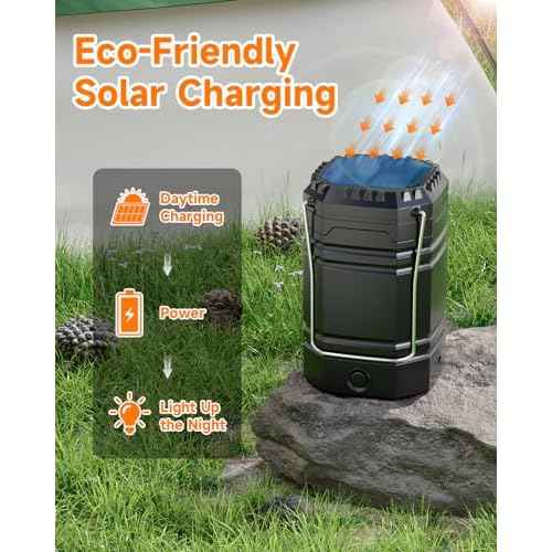 Solar Camping Lantern 4 Pack, Rechargeable LED Lantern with Flashlight, USB-C & Solar Powered, Collapsible Emergency Lights for Hurricane, Power Outages, Outdoor Use
