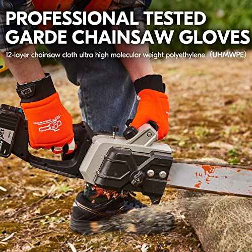 Vgo... Chainsaw Gloves,12-Layer Saw Protection on Left/Both Hand Back,Cow Leather Gloves,Touchscreen