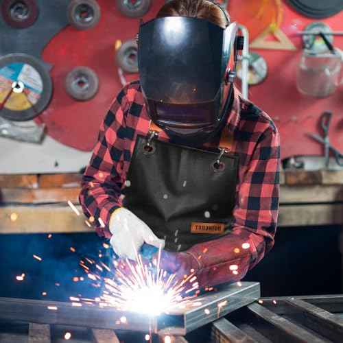 TOHONFOO Welding Apron Fireproof, 24'' x 42'' Double Side Silicone Coated Fiberglass Welding Apron for Men Welders, Fireproof Waterproof Welding Work Apron, Easy to Clean, Black