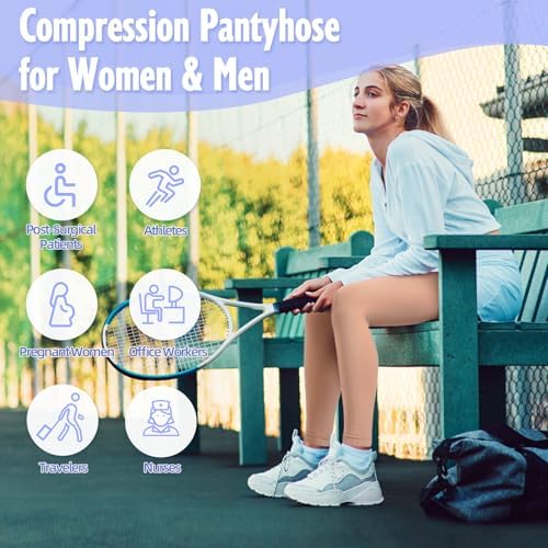 Compression Pantyhose for Women & Men, 20-30mmHg Medical Graduated Compression Leggings, Waist High Compression Stockings for Varicose Veins Edema Flight