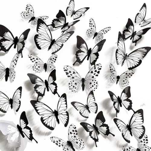 24 Pcs/Set Black White 3D Butterfly Wall Stickers Wedding Decoration Decals Bedroom Living Room Home Decor Butterflies Sticker