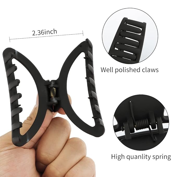 Canitor Hair Clips Set - 4Pcs Black Acrylic Semicircle Claw Clips for Thick & Thin Hair, Women's Hair Accessories