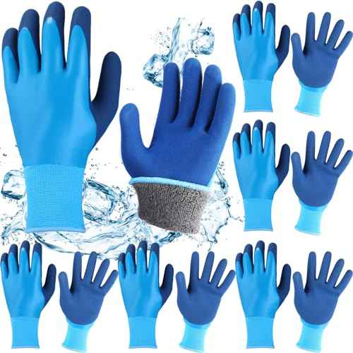 Handepo 6 Pairs Winter Work Gloves for Men and Women Waterproof Thermal Freezer Gloves for Work Below Zero Ice Fishing, Blue (Medium)