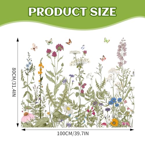 Poppy Flower Wall Stickers Bird Butterfly Wall Decor Decals Peel and Stick Floral Wall Home Glass Window Art Decor for Bedroom Living Room Offices Home Decoration
