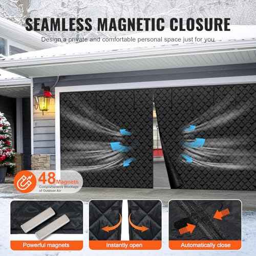 VEVOR 16x7FT Garage Door Insulation Kit for Winter, Magnetic Thermal Insulated Garage Curtain Screen Cover for 2 Cars (Waterproof Windproof Soundproof)