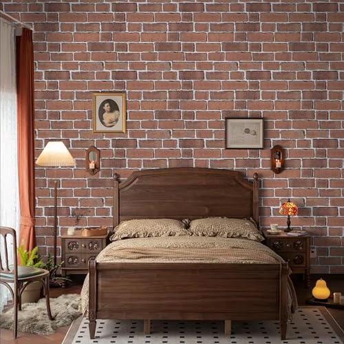 TANONE Brick Wallpaper Peel and Stick 17.5" X 118.1" Self-Adhesive Wallpaper Faux Red Brick Contact Paper-Waterproof and Removable Vinyl Wall Paper for Bedroom Fireplace Kitchen Home Decoration