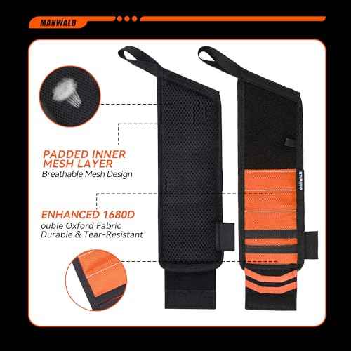 Magnetic Wristband With Coiled Lanyard, Lightweight Nylon Support Wrist With Strong Magnets, Christmas Stocking Stuffers for Men Adults, Gifts for Men, Dad, Orange, 2pcs