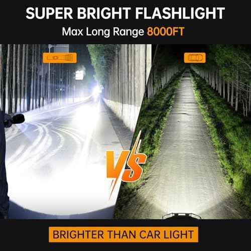 Rechargeable Flashlights 6000.000 High Lumens, Super Bright LED Flashlight with Long Handle, Large Capacity Battery, Zoomable & 6 Modes, Waterproof Handheld Flashlight for Camping Emergencies Home