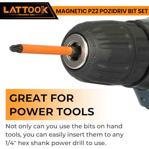 Pozidriv Bit Set, LATTOOK 5-Piece PZ2 Pozi Bit Set, Magnetic S2 Steel Pozidriv Screwdriver, 3'' Long