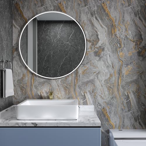 VaryPaper 15.7''x78.7'' Matte Marble Countertop Contact Paper Waterproof Grey Marble Wallpaper Peel and Stick Counter Top Covers for Kitchen Removable Self Adhesive Marble Vinyl for Table Desk Shelves