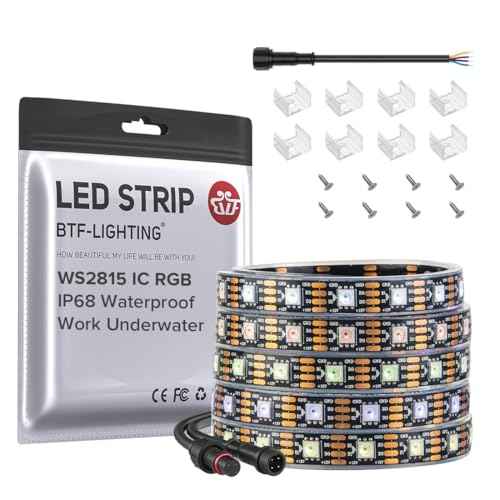 BTF-LIGHTING IP68 Waterproof Outdoor WS2815(Upgraded WS2812B) RGB LED Strip Individually Addressable 5050SMD Dual Signal DC12V 16.4ft 300Pixel Can Work Under Water Black PCB(No Adapter or Controller)