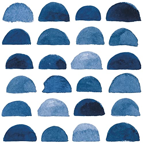 HAOKHOME Watercolor Brush Strokes Scallop Boho Peel and Stick Wallpaper Removable Indigo Blue/White Vinyl Self Adhesive Mural 17.7in x 9.8ft