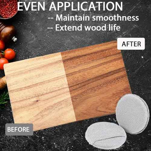 5-Inch Cutting Board Oil Wax Applicator for Maintaining Cutting Board & Wooden Utensils, Reusable Microfiber Wood Conditioner Pads with Finger Pocket - 4Packs, Gray