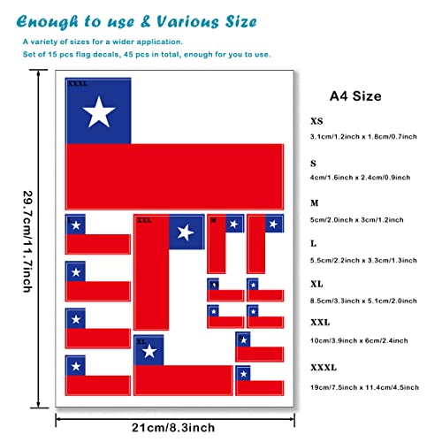 QQSD Chile Flag Sticker Chilean Decal in Multiple Sizes, 3 Pack, 11.7 x 8.3 Inches
