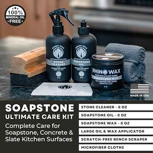 Soapstone Ultimate Care Kit - Soapstone Wax, Soap-Stone Oil, Stone Spray Cleaner, Scraper, Large Applicator, 3 Microfiber Cloths - Complete Protection for Stone Surfaces - Made in USA