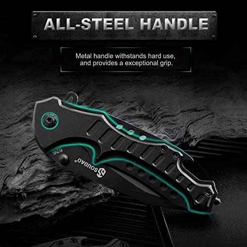 Pocket Knife for Men, Folding Knife with Clip, Tactical Knives with Serrated Blade, Glass Breaker & Bottle Opener, EDC Pocket Tactical Knife for Outdoor Survival Camping, Cool Knifes for Dad