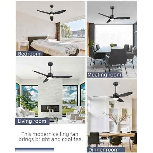 YOUKAIN 52 Inch Indoor/Outdoor Modern Ceiling Fan with Lights and Remote Control, Reversible Blades, for Living room, Bedroom, Bathroom, Matte Black, 52-YJ359-BK
