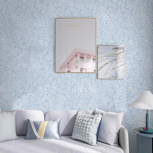 Safiyya Peel and Stick Wallpaper Blue and White Contact Paper 17.3" x 78.7" Polka Dots Wall Paper Modern Boho Removable Self Adhesive Wallpaper Vinyl Rolls