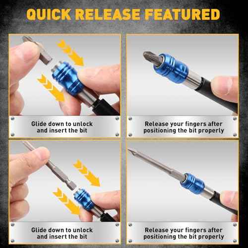 ELEAD Drill Bit Extension Set, 15" Magnetic Drill Screwdriver Bit Holder Extender with Aluminum Sleeve, 1/4 Inch Hex Shank Quick Release Extension Adapter