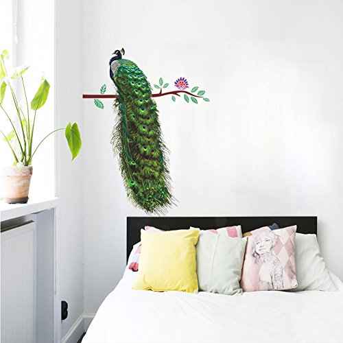 Nature Series Flower Peacock Garden Vinyl Removable DIY Wall Art Mural Sticker Decor Decal - Lady's Bedroom Office Sitting Living Room Hallway Kitchen Glass Door Window Nursery 26"H X 23"W