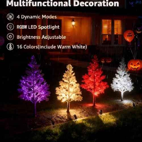 Halloween RGBW Spotlights with Timer, 24W Individual Control Spot Lights Outdoor IP65 Waterproof Landscape Spotlight for Yard Garden, 6 Lights