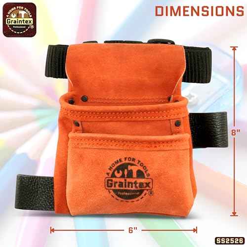Graintex 2 Pocket Children's Tool Pouch Ideal for Home Improvement Projects | Kids Tool Belt for Young DIY Enthusiasts | Orange Color Suede Leather Pouch, Hammer Loop, Adjustable Webbing Belt - SS2526