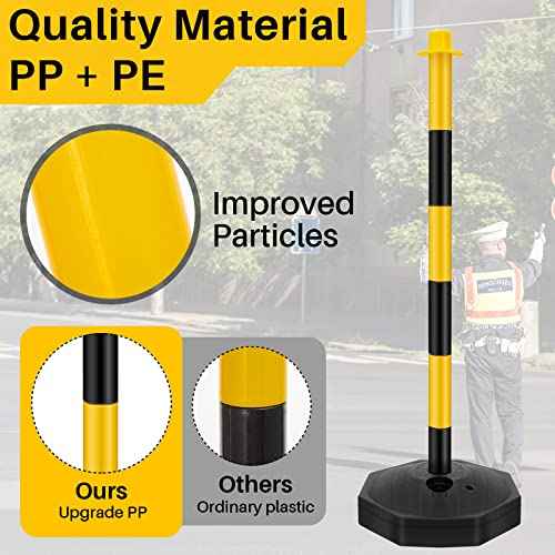 Konohan 2 Sets 34 Inch Parking Cone Delineators Post Traffic Cone Plastic Stanchion Set Stands Parking Barrier with Base 6.6 ft Chain S Hooks Reflective Collar (Yellow,Black)