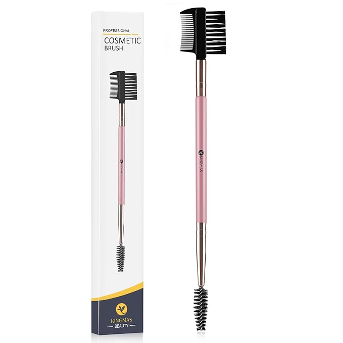 KINGMAS 3 Head Eyebrow Eyelash Shaper Eyelash Comb Double Head Spoolie Brushes Makeup Grooming Tool for Separating Lashes, Eliminating Mascara Clumps, Grooming and Shaping Brow (Pink)