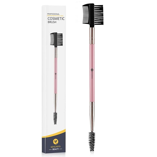 KINGMAS 3 Head Eyebrow Eyelash Shaper Eyelash Comb Double Head Spoolie Brushes Makeup Grooming Tool for Separating Lashes, Eliminating Mascara Clumps, Grooming and Shaping Brow (Pink)