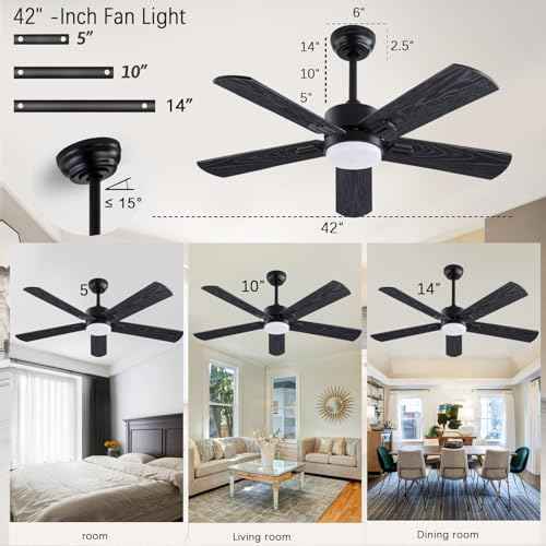 42" Ceiling Fan with Light and Remote,Farmhouse 5 Blades Quiet Reversible DC Motor Ceiling Fans for Modern Indoor/Outdoor/Patio/Living Room/Bedroom(Black/Walnut)