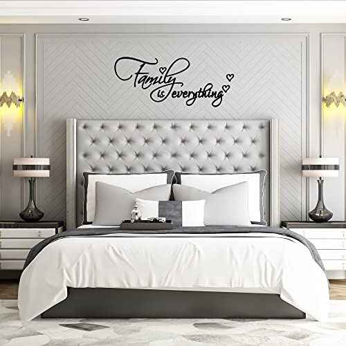 Family is Everything Heart Shape - Carved Black Vinyl Quotes Wall Decal Room Decoration Home Decor Art Letters Lettering Words for Living Room Bedroom
